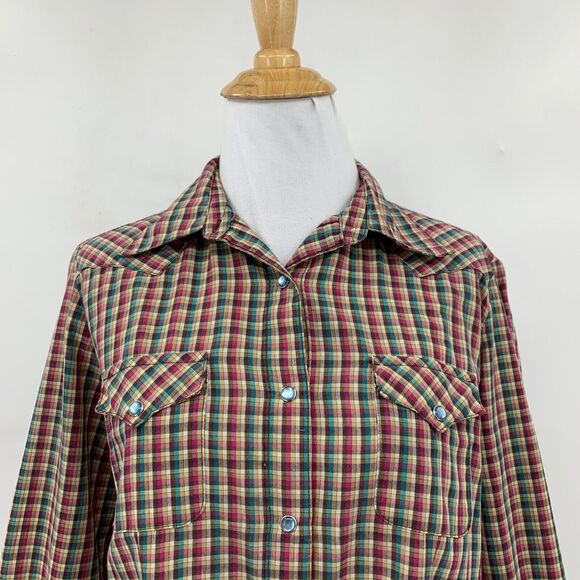 Wrangler Shirt Womens S Small Plaid As Real As Pearl Snap Button Western Pocket - Picture 3 of 13